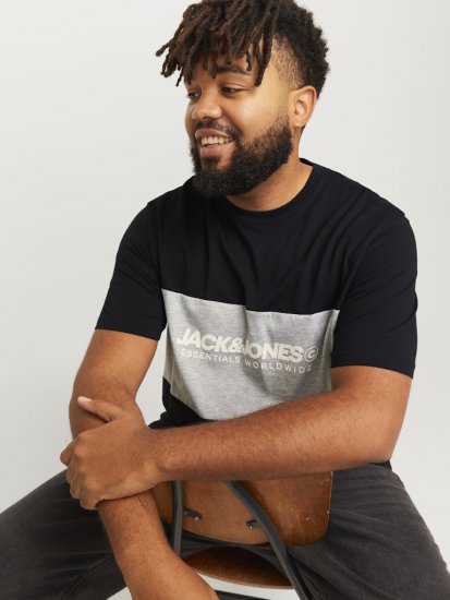 Jack & Jones LEGACY BLOCKING T-Shirt Black - Tricouri - Tricouri Bărbați Mărimi Mari