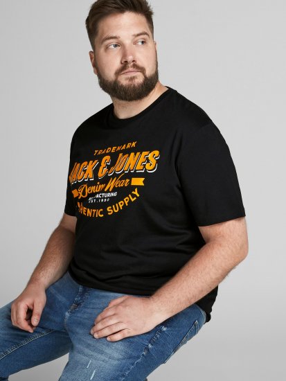 Jack & Jones JJELOGO TEE Black - Tricouri - Tricouri Bărbați Mărimi Mari