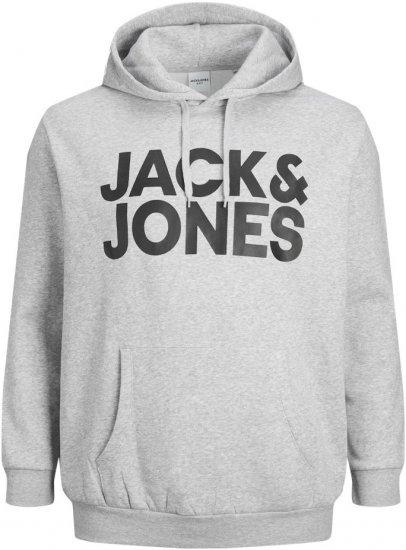 Jack & Jones CORP LOGO Large Print Hoodie Light Grey Melange - Pulovere & hanorace - Pulovere & Hanorace Bărbați Mărimi Mari