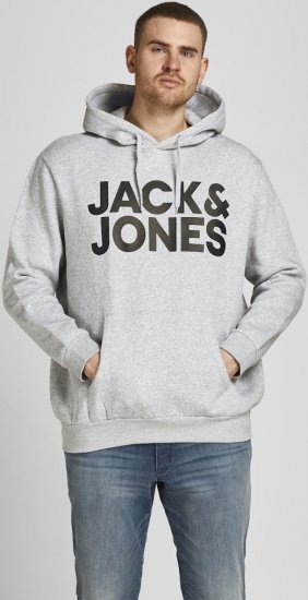 Jack & Jones CORP LOGO Large Print Hoodie Light Grey Melange - Pulovere & hanorace - Pulovere & Hanorace Bărbați Mărimi Mari