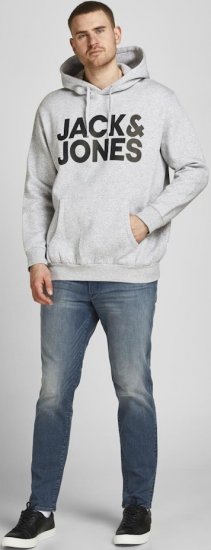 Jack & Jones CORP LOGO Large Print Hoodie Light Grey Melange - Pulovere & hanorace - Pulovere & Hanorace Bărbați Mărimi Mari