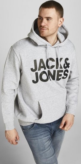Jack & Jones CORP LOGO Large Print Hoodie Light Grey Melange - Pulovere & hanorace - Pulovere & Hanorace Bărbați Mărimi Mari