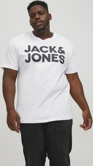 Jack & Jones CORP Logo T-Shirt White w Large Black Print - Tricouri - Tricouri Bărbați Mărimi Mari