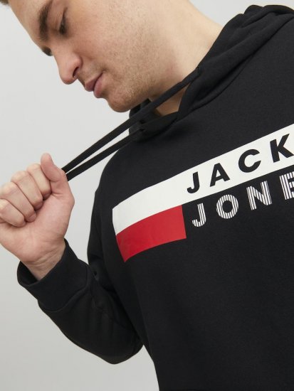 Jack & Jones CORP LOGO PLAY 4 Print Hoodie Black - Pulovere & hanorace - Pulovere & Hanorace Bărbați Mărimi Mari