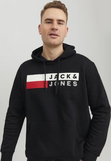 Jack & Jones CORP LOGO PLAY 4 Print Hoodie Black - Pulovere & hanorace - Pulovere & Hanorace Bărbați Mărimi Mari