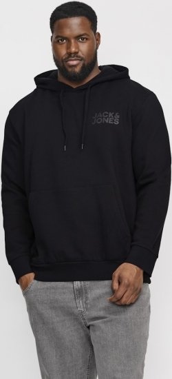 Jack & Jones CORP LOGO Small Print Hoodie Black - Pulovere & hanorace - Pulovere & Hanorace Bărbați Mărimi Mari