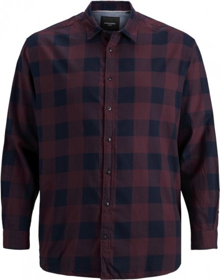 Jack & Jones Gingham L/S Shirt Dark Red - Cămăși - Cămăși Bărbați Mărimi Mari