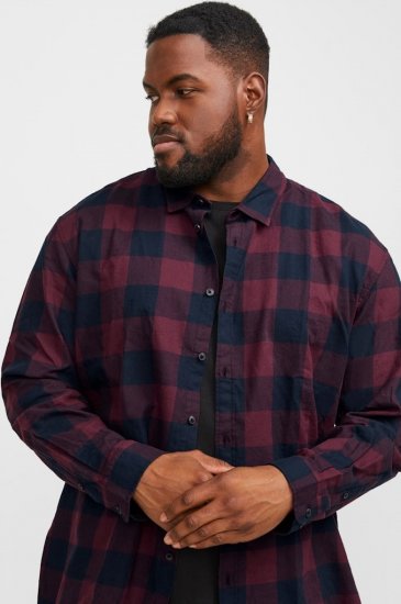 Jack & Jones Gingham L/S Shirt Dark Red - Cămăși - Cămăși Bărbați Mărimi Mari