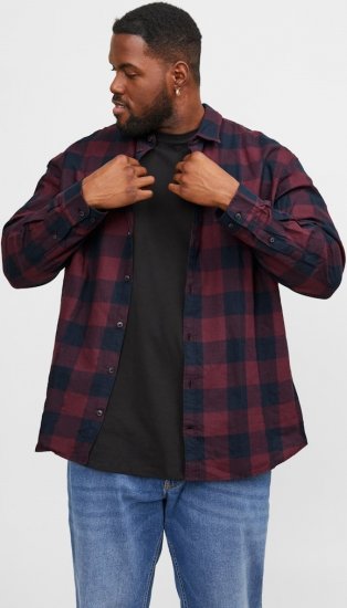 Jack & Jones Gingham L/S Shirt Dark Red - Cămăși - Cămăși Bărbați Mărimi Mari