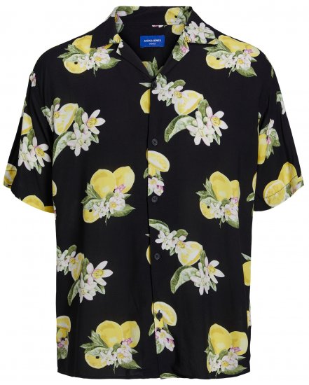 Jack & Jones JORLUKE FLORES Resort Shirt Black - Cămăși - Cămăși Bărbați Mărimi Mari