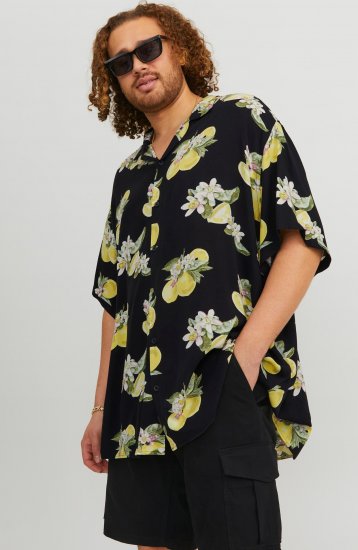 Jack & Jones JORLUKE FLORES Resort Shirt Black - Cămăși - Cămăși Bărbați Mărimi Mari