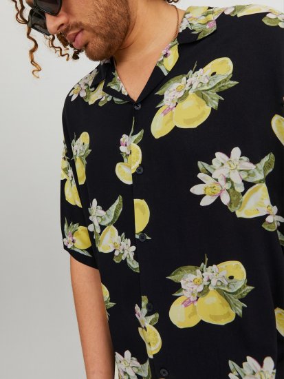 Jack & Jones JORLUKE FLORES Resort Shirt Black - Cămăși - Cămăși Bărbați Mărimi Mari