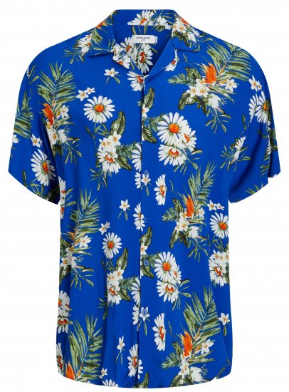 Jack & Jones JORLUKE FLORES Resort Shirt Nautical Blue - Cămăși - Cămăși Bărbați Mărimi Mari