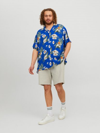 Jack & Jones JORLUKE FLORES Resort Shirt Nautical Blue - Cămăși - Cămăși Bărbați Mărimi Mari