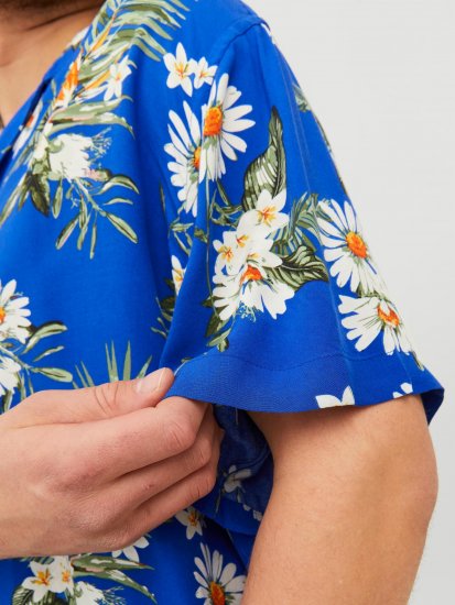 Jack & Jones JORLUKE FLORES Resort Shirt Nautical Blue - Cămăși - Cămăși Bărbați Mărimi Mari