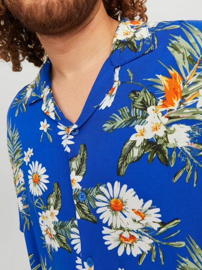 Jack & Jones JORLUKE FLORES Resort Shirt Nautical Blue - Cămăși - Cămăși Bărbați Mărimi Mari