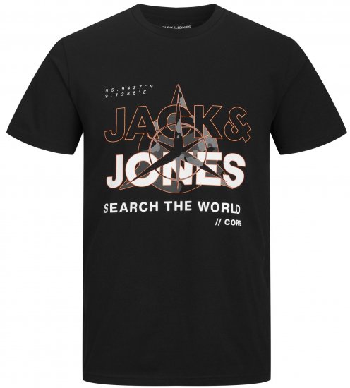 Jack & Jones JCOHUNT T-Shirt Black - Tricouri - Tricouri Bărbați Mărimi Mari