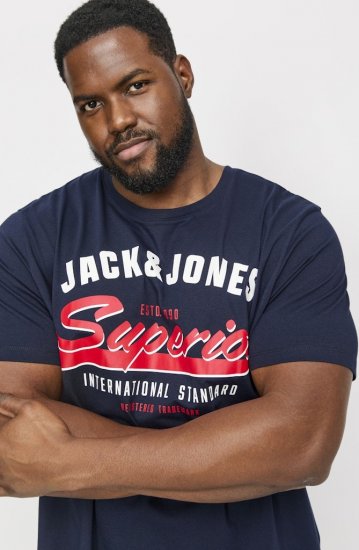 Jack & Jones LOGO O-Neck T-Shirt Dark Blue - Tricouri - Tricouri Bărbați Mărimi Mari
