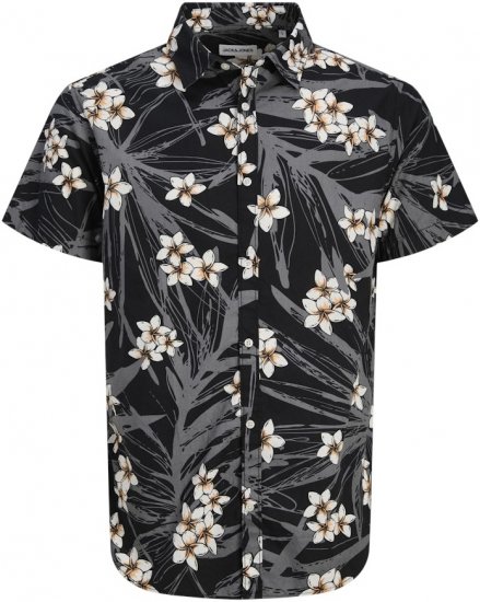 Jack & Jones Hawaii AOP Shirt Black - Cămăși - Cămăși Bărbați Mărimi Mari