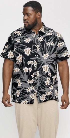 Jack & Jones Hawaii AOP Shirt Black - Cămăși - Cămăși Bărbați Mărimi Mari