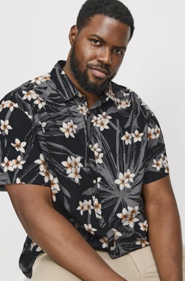 Jack & Jones Hawaii AOP Shirt Black - Cămăși - Cămăși Bărbați Mărimi Mari
