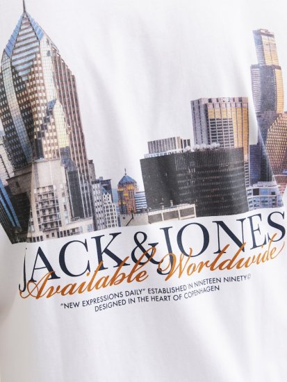 Jack & Jones Boston Photo Crew Neck T-Shirt Bright White - Tricouri - Tricouri Bărbați Mărimi Mari