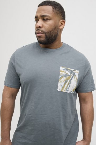 Jack & Jones Split Pocket Print T-Shirt Grey - Tricouri - Tricouri Bărbați Mărimi Mari