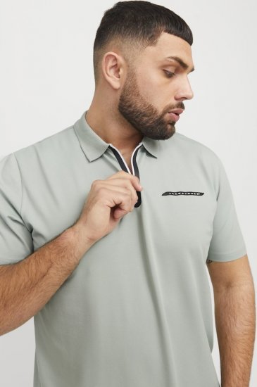 Jack & Jones Fusion Pique Zipper Polo Green/Blue - Tricouri polo - Tricouri Polo Bărbați Mărimi Mari