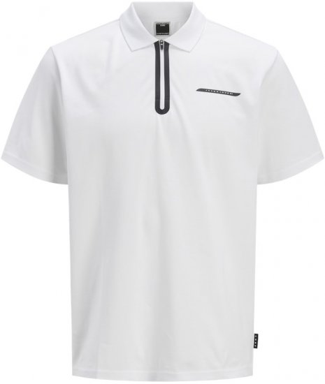 Jack & Jones Fusion Pique Zipper Polo Bright White - Tricouri polo - Tricouri Polo Bărbați Mărimi Mari