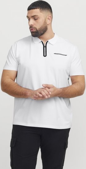 Jack & Jones Fusion Pique Zipper Polo Bright White - Tricouri polo - Tricouri Polo Bărbați Mărimi Mari