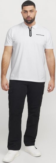 Jack & Jones Fusion Pique Zipper Polo Bright White - Tricouri polo - Tricouri Polo Bărbați Mărimi Mari