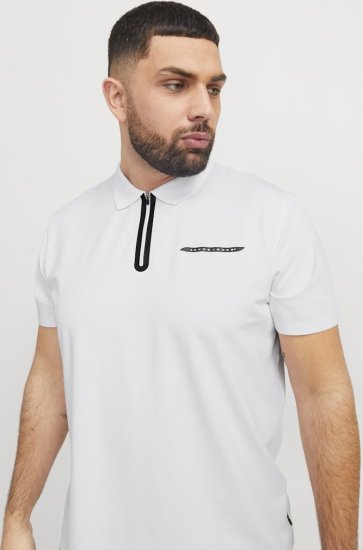 Jack & Jones Fusion Pique Zipper Polo Bright White - Tricouri polo - Tricouri Polo Bărbați Mărimi Mari