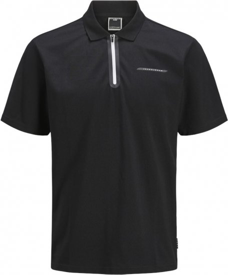 Jack & Jones Fusion Pique Zipper Polo Black - Tricouri polo - Tricouri Polo Bărbați Mărimi Mari