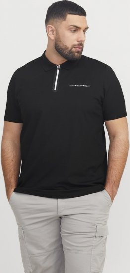 Jack & Jones Fusion Pique Zipper Polo Black - Tricouri polo - Tricouri Polo Bărbați Mărimi Mari