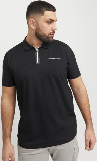 Jack & Jones Fusion Pique Zipper Polo Black - Tricouri polo - Tricouri Polo Bărbați Mărimi Mari