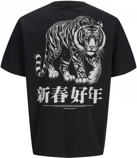 Jack & Jones Snake Crew Neck T-Shirt Black - Tricouri - Tricouri Bărbați Mărimi Mari