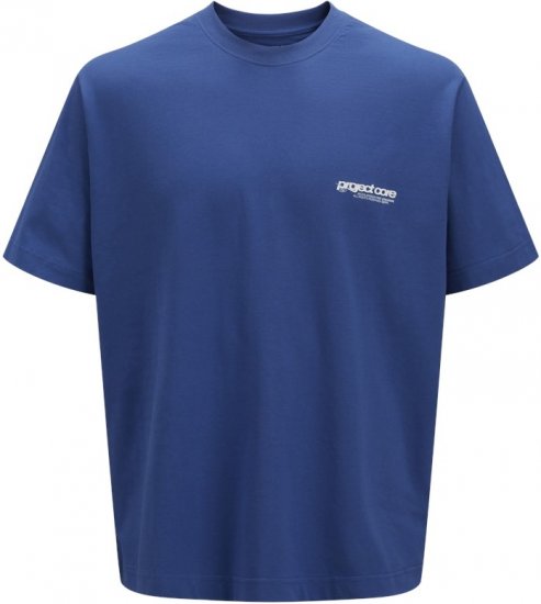 Jack & Jones Union Front & Back Print Crew Neck T-Shirt Beaucoup Blue - Tricouri - Tricouri Bărbați Mărimi Mari