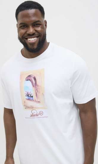 Jack & Jones Hydra Crew Neck T-Shirt Bright White - Tricouri - Tricouri Bărbați Mărimi Mari