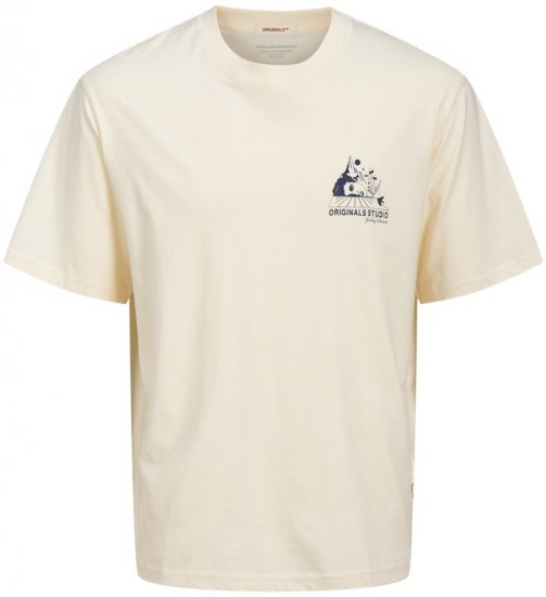 Jack & Jones Bellagio Collage Crew Neck T-Shirt Antique White - Tricouri - Tricouri Bărbați Mărimi Mari