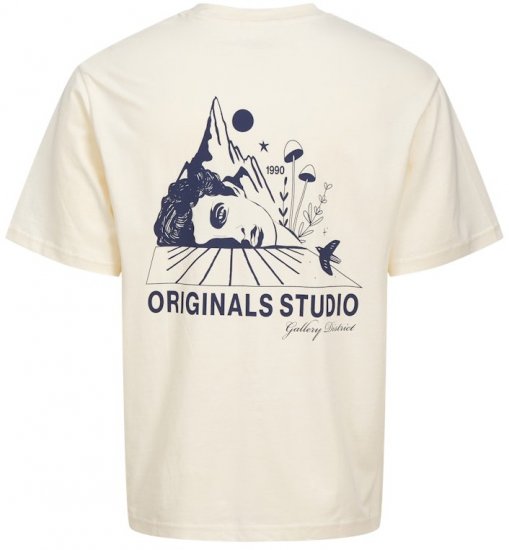 Jack & Jones Bellagio Collage Crew Neck T-Shirt Antique White - Tricouri - Tricouri Bărbați Mărimi Mari