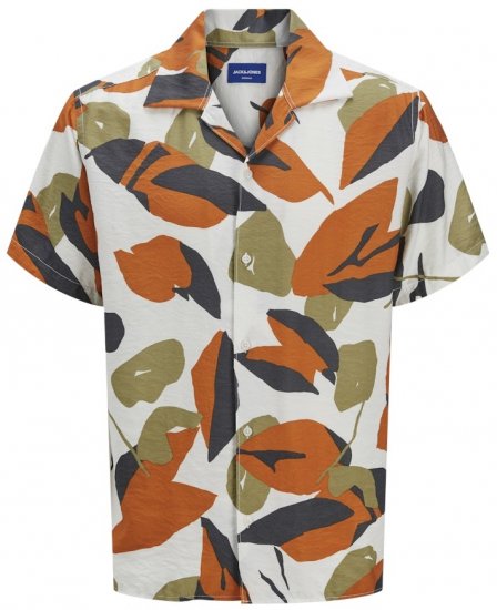 Jack & Jones Vira Marshall AOP Short Sleeve Shirt Cloud Dancer - Cămăși - Cămăși Bărbați Mărimi Mari