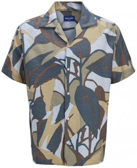 Jack & Jones Vira Marshall AOP Short Sleeve Shirt Silver Sage - Cămăși - Cămăși Bărbați Mărimi Mari