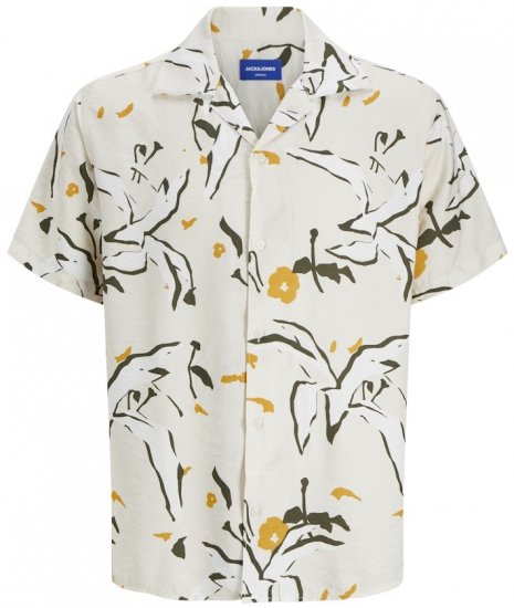 Jack & Jones Vira Marshall AOP Short Sleeve Shirt Buttercream - Cămăși - Cămăși Bărbați Mărimi Mari