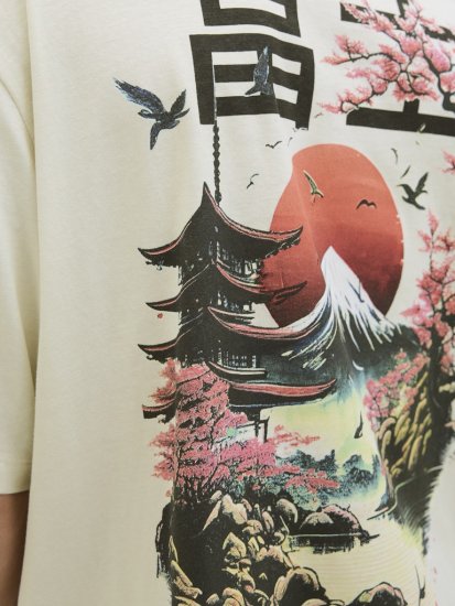 Jack & Jones Fuji Crew Neck T-Shirt Antique White - Tricouri - Tricouri Bărbați Mărimi Mari