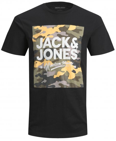 Jack & Jones JJPETE SHAPE Camo Print T-Shirt Black - Tricouri - Tricouri Bărbați Mărimi Mari