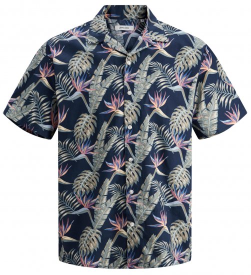 Jack & Jones JJCOASTAL RESORT Floral Shirt Navy - Cămăși - Cămăși Bărbați Mărimi Mari
