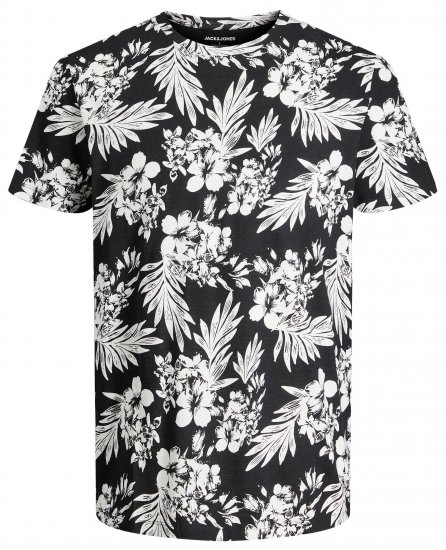 Jack & Jones JJCOASTAL AOP T-Shirt Black - Tricouri - Tricouri Bărbați Mărimi Mari