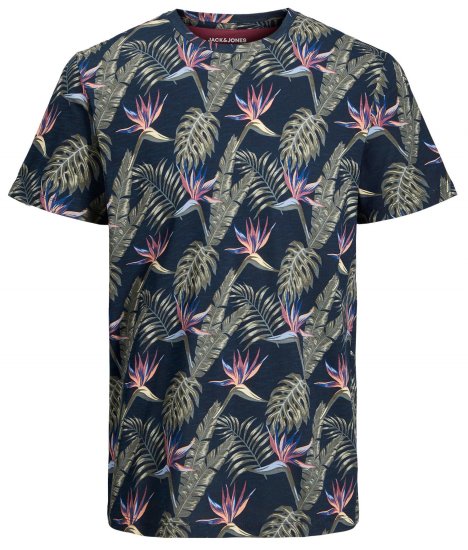 Jack & Jones JJCOASTAL AOP T-Shirt Navy - Tricouri - Tricouri Bărbați Mărimi Mari