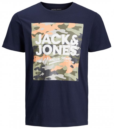 Jack & Jones JJPETE SHAPE Camo Print T-Shirt Navy - Tricouri - Tricouri Bărbați Mărimi Mari