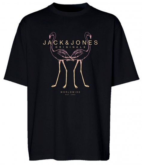 Jack & Jones JORLAFAYETTE 2 FST T-Shirt Black - Tricouri - Tricouri Bărbați Mărimi Mari